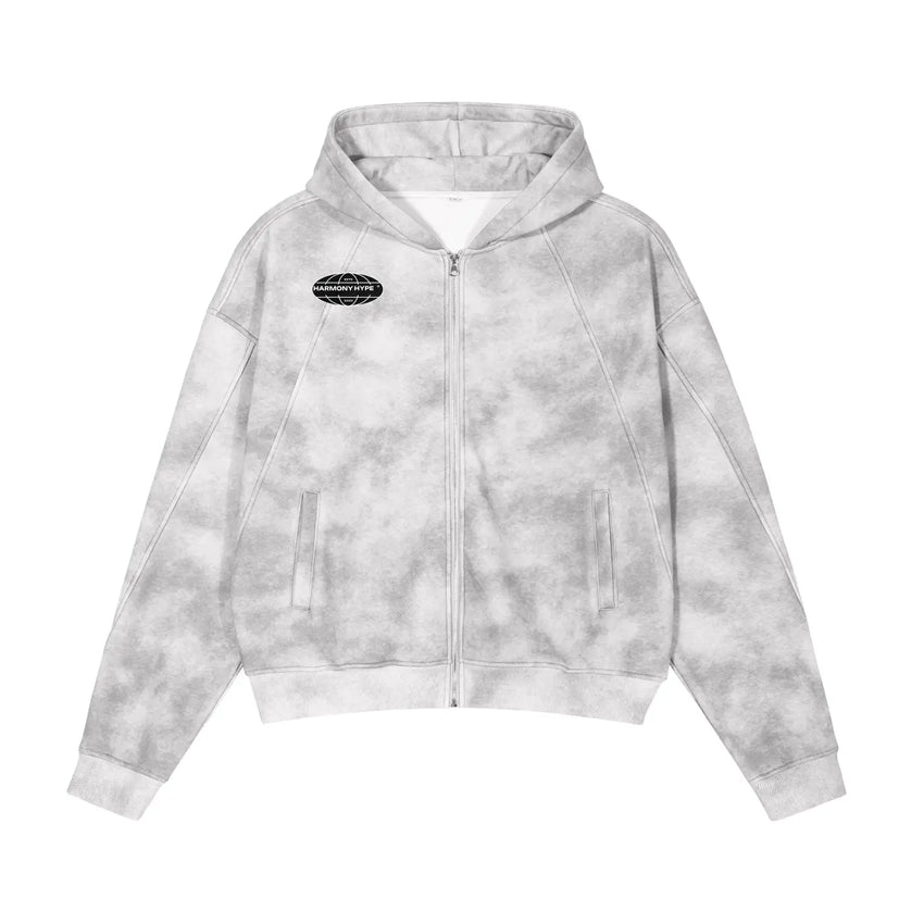 Dirty Washed Boxy Zip-up Fleece Hoodie