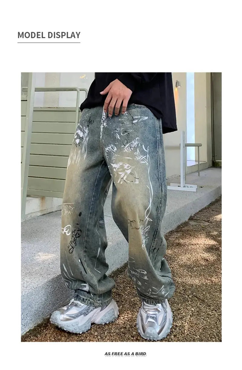 Graffiti Printed Baggy Jeans