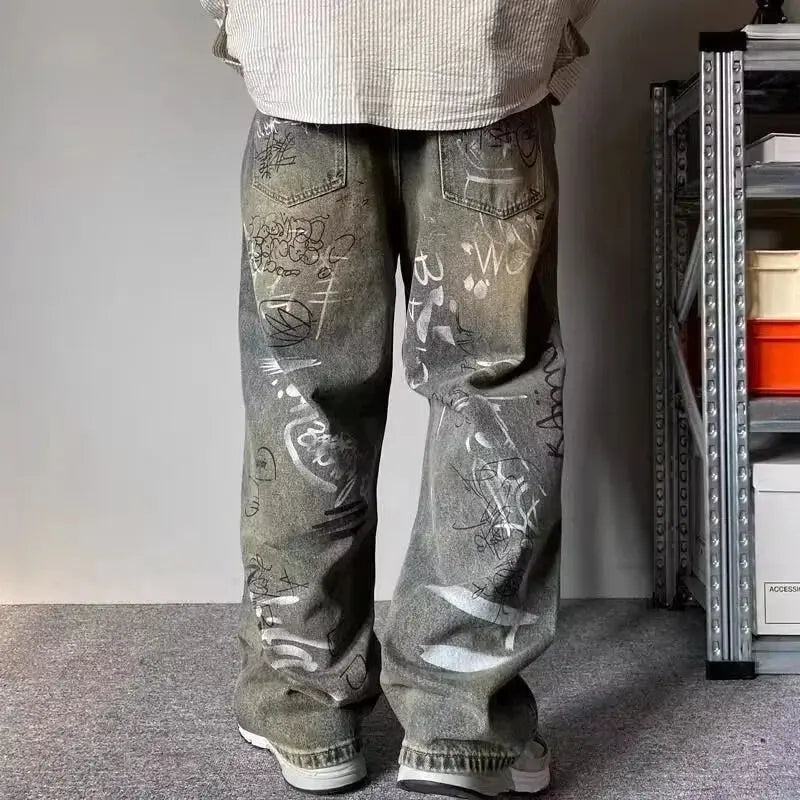 Graffiti Printed Baggy Jeans