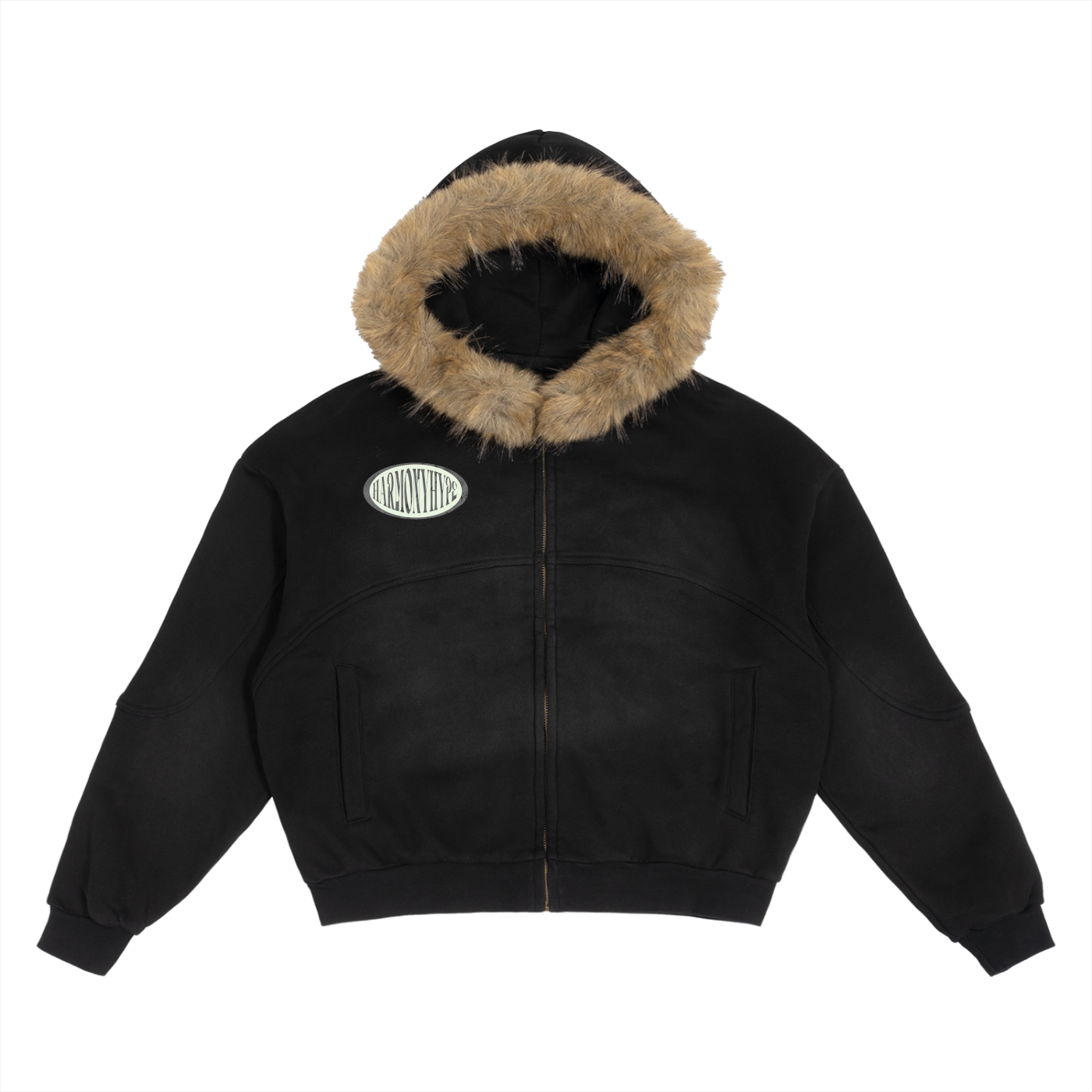 Sun Fade Boxy Detachable Fur Hoodie